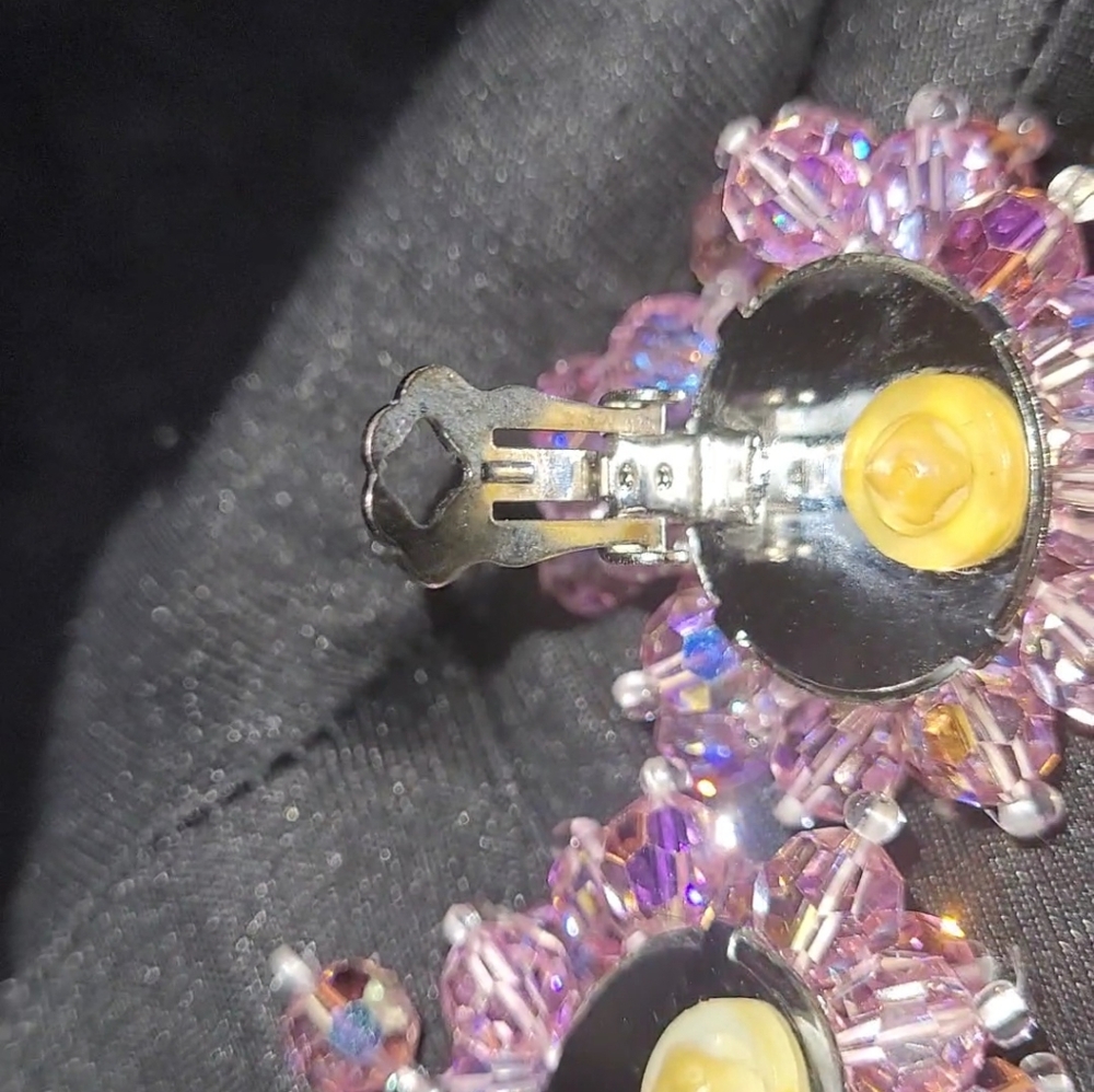 VTG Lois Ann VINTAGE Signed Aurora Borealis&Seed Bead Burst Cluster ClipOn - Picture 8 of 11